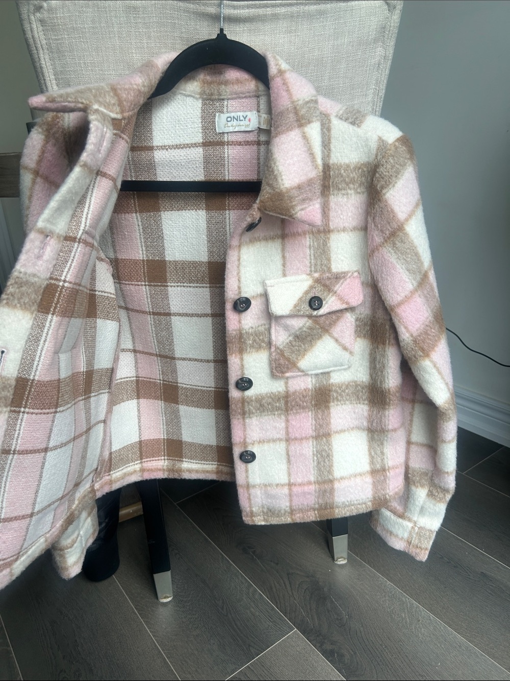 ONLY Lou Short Check Shacket Size M Plaid Button-Up Overshirt Jacket - Picture 15 of 15